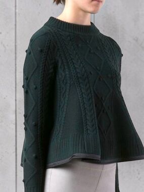 SACAI LUCK Cable Knit Swing Black Sweater Size Small